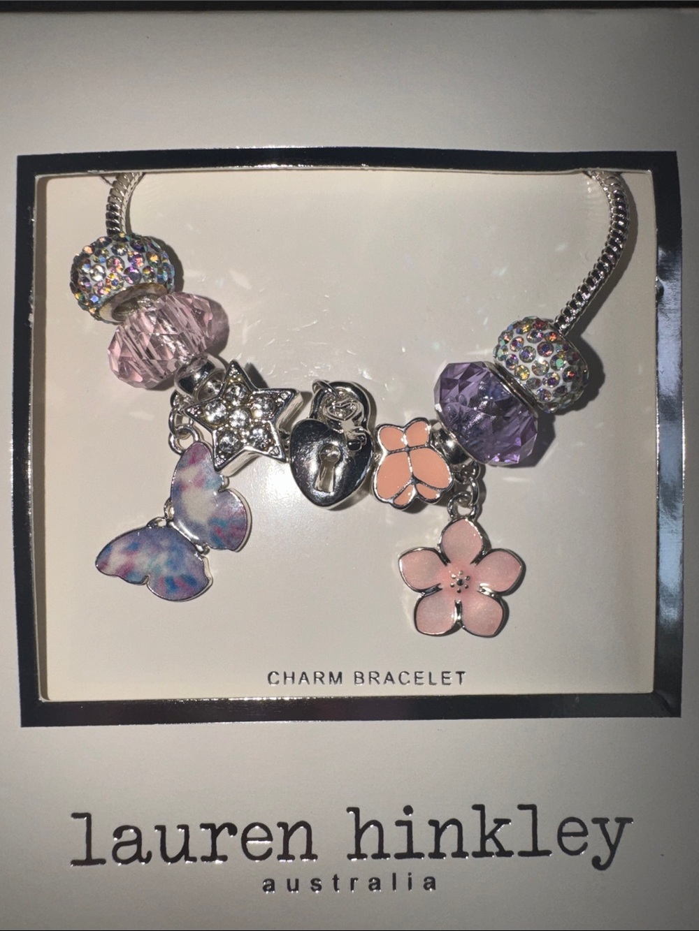 Lauren Hinkley Pink & Purple Flower and Butterfly Charm Bracelet